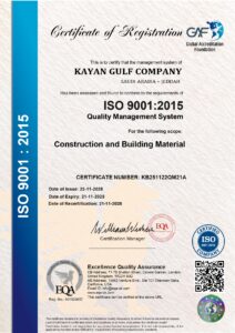 ISO 9001 2015 and EQA quality certification seals with GAF accreditation logo.