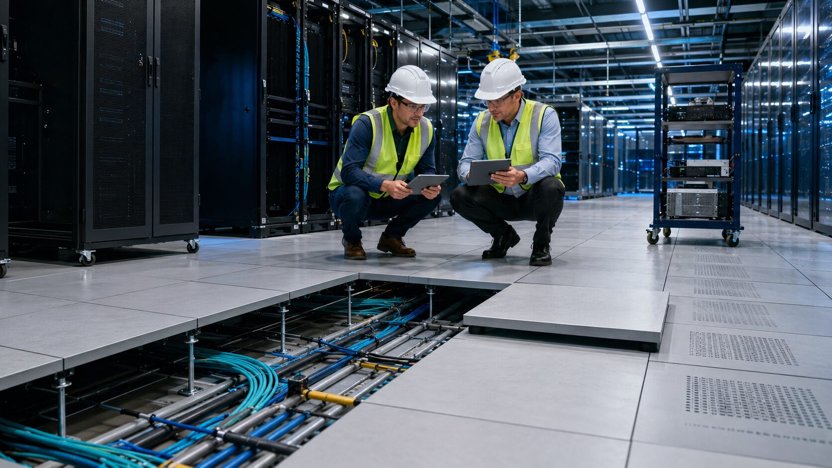 Raised floor load rating inspection in a data center with raised access floor panels