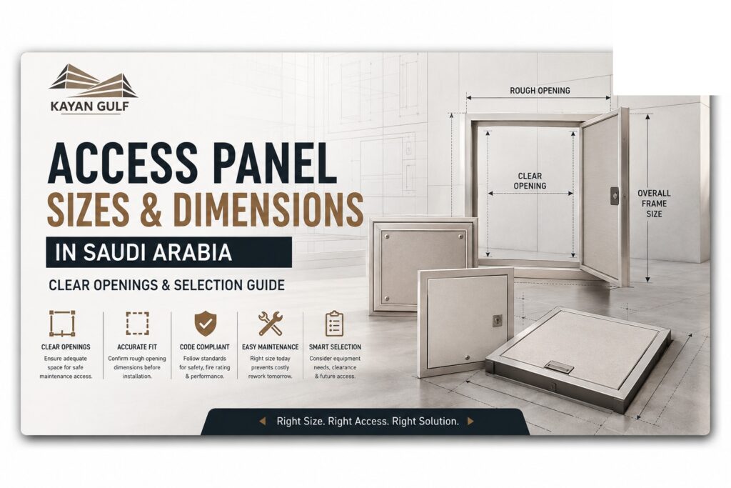 Access panel sizes and dimensions in Saudi Arabia showing clear opening, rough opening and overall frame size
