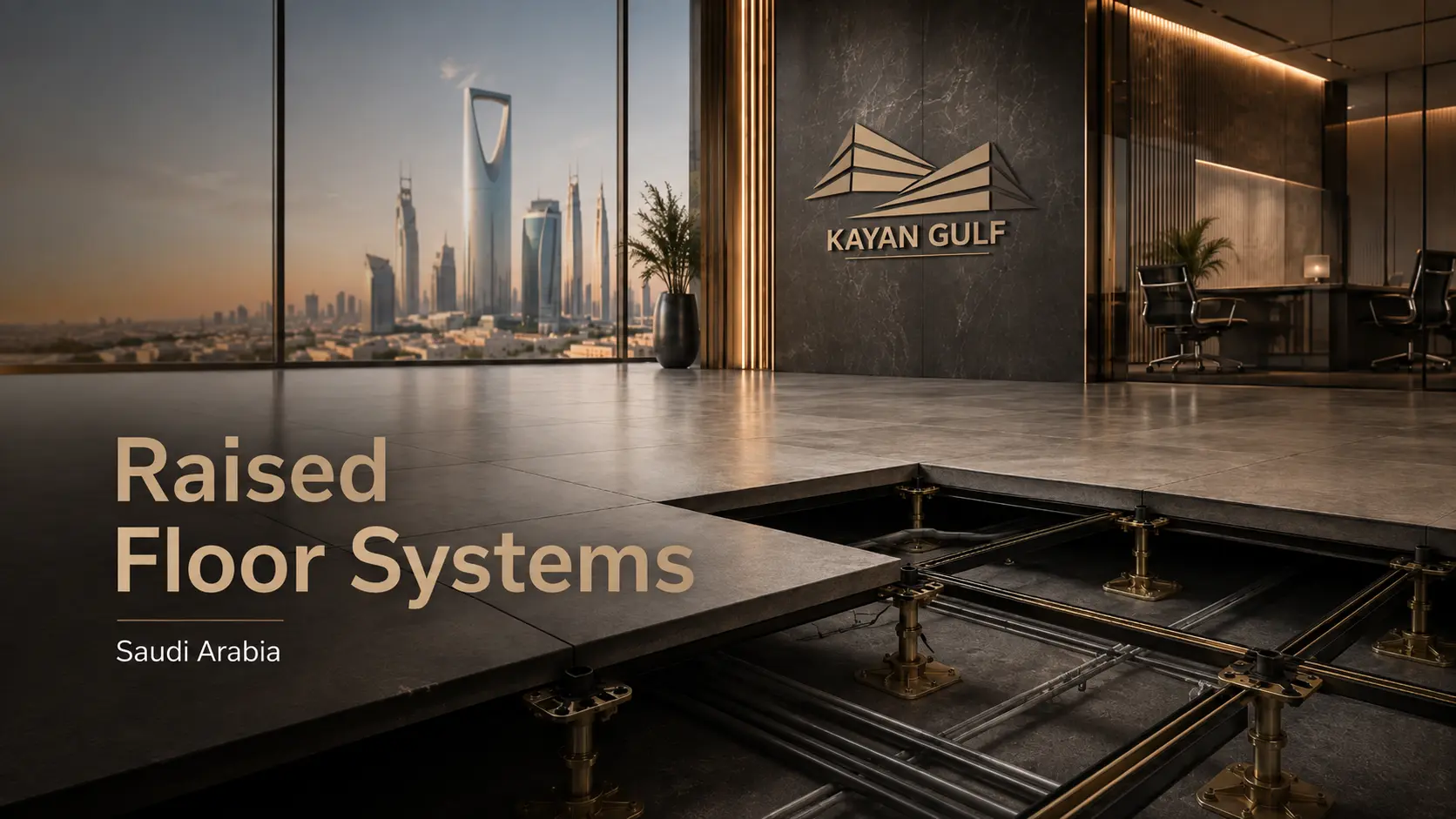 Types of raised floor systems in Saudi Arabia including steel cementitious, woodcore, calcium sulphate and airflow panels