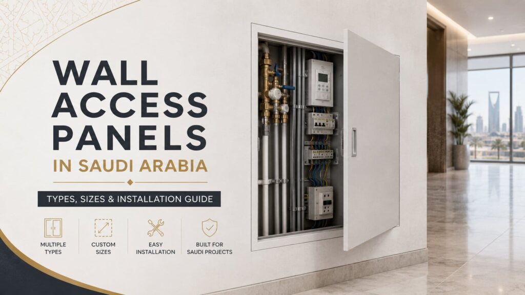 Wall access panel in Saudi Arabia showing concealed plumbing, electrical and MEP services