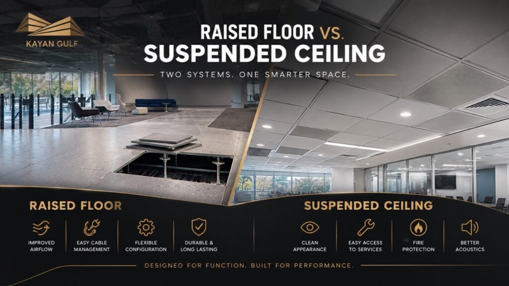 raised floor system or a suspended ceiling